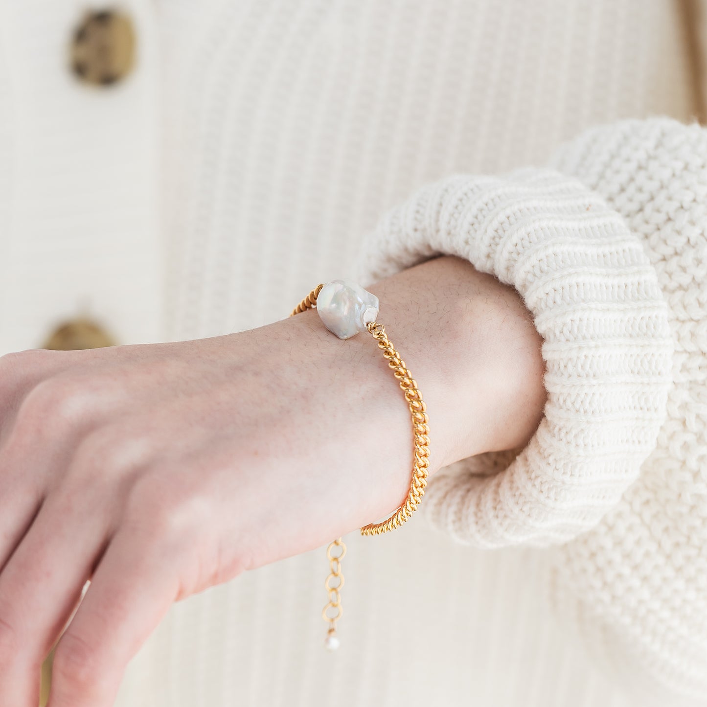 【Selene】バロックパール キューバチェーンブレスレット